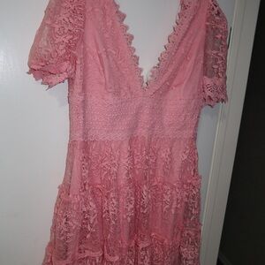 Lena Pink Lace Mini Dress
